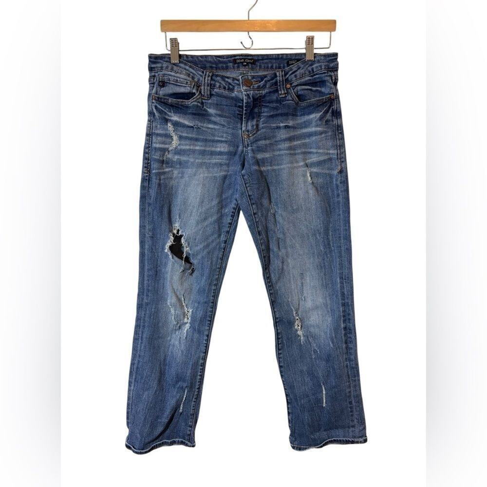 Dear John Playback Cuffed Cropped Straight Leg Distressed Blue Jeans 28 Womens